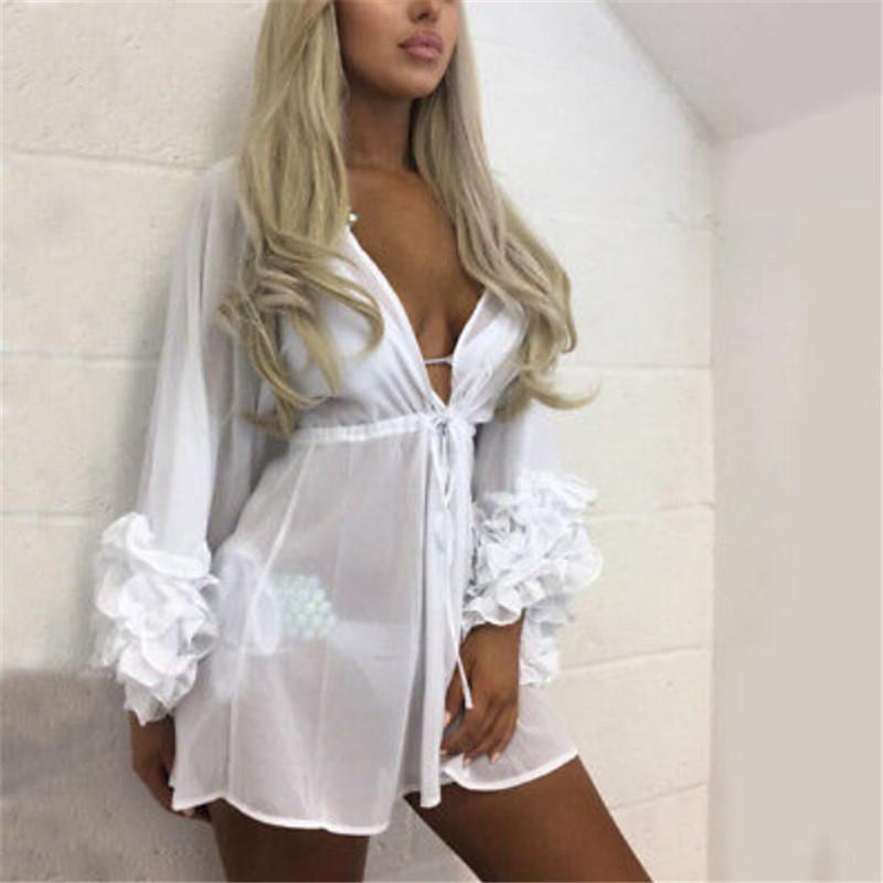 Puffy Sleeve Mesh Cover-up Robe