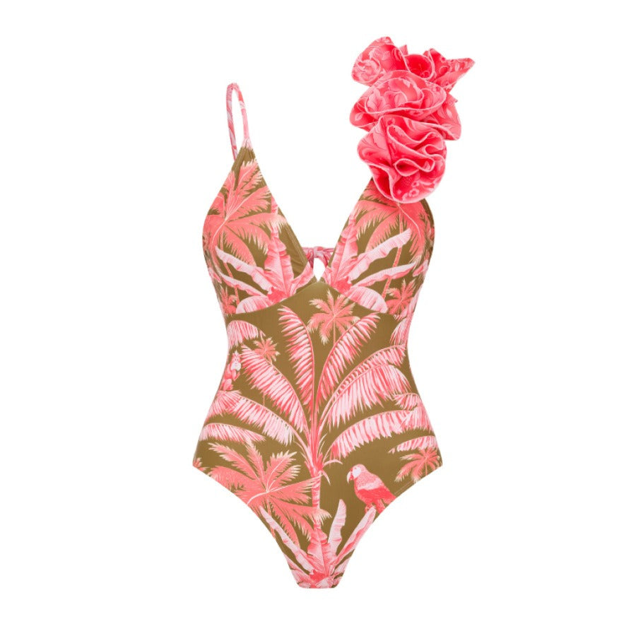 Pink Palms One-Piece Swimsuit & Sarong