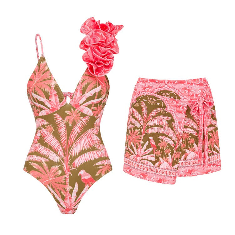 Pink Palms One-Piece Swimsuit & Sarong