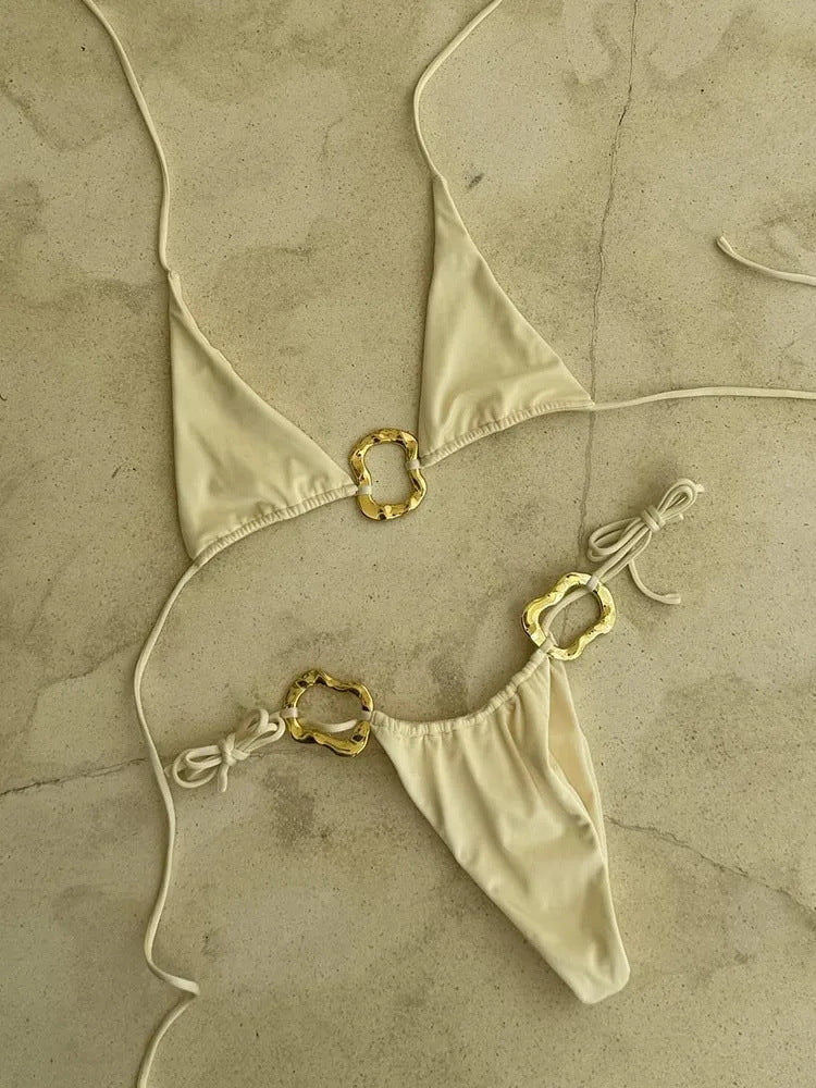 Embellished Jewel Halter Neck String Tie Sexy Bikini