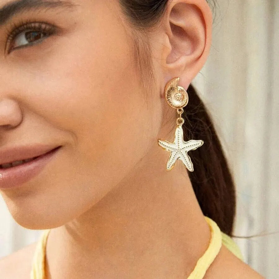Starfish Charms Dangle Stud Earrings