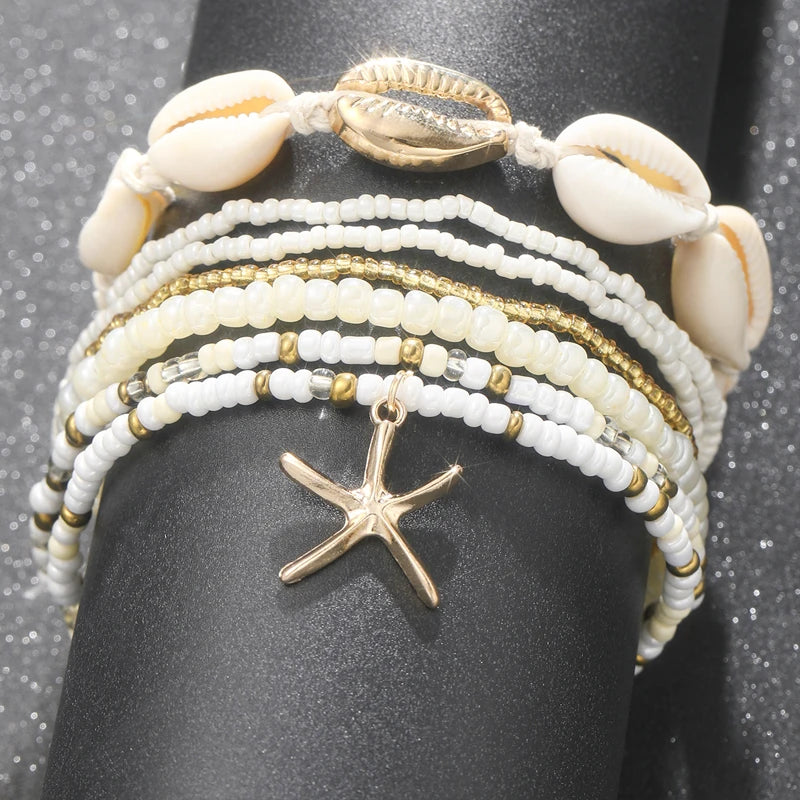 7pc/set Bohemian Starfish Pendant Anklet