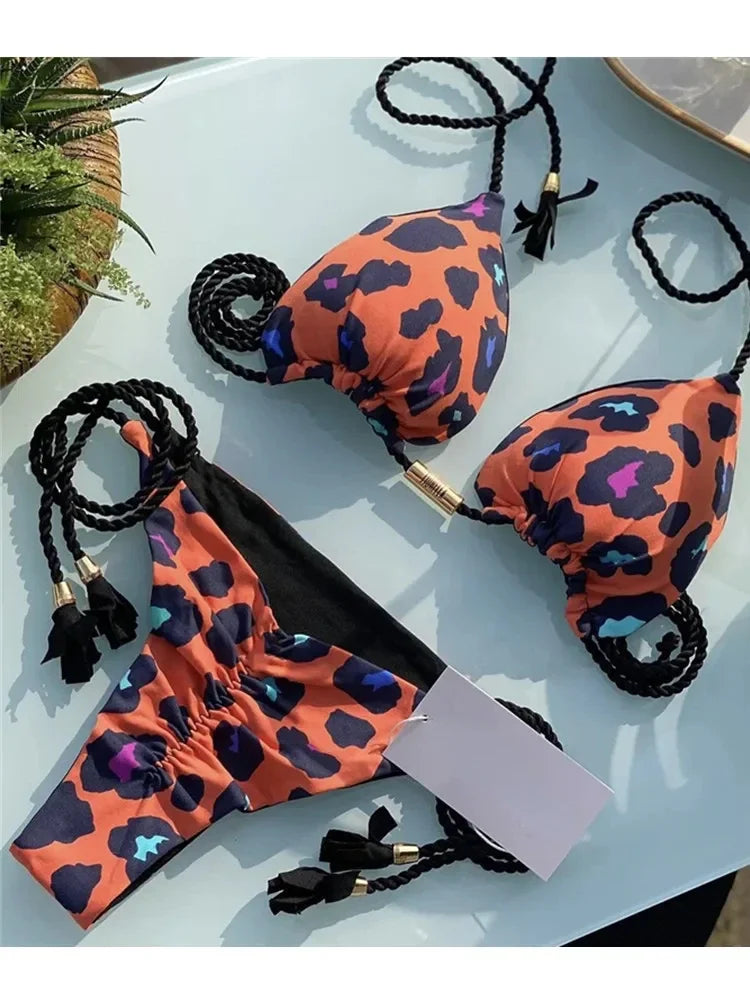 Leopard Print Triangle Top Bikini