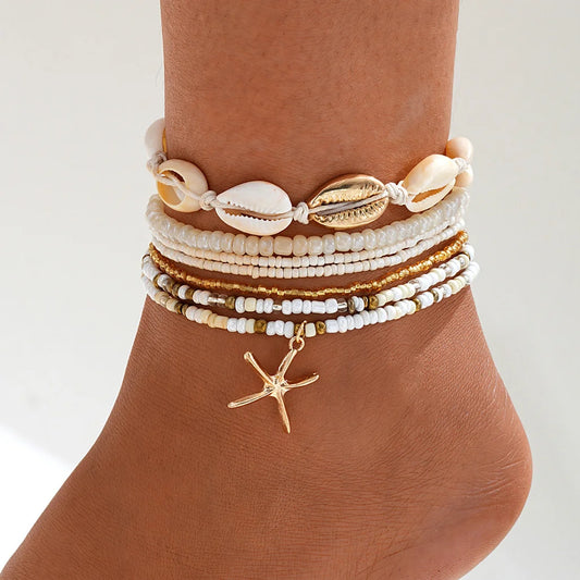 7pc/set Bohemian Starfish Pendant Anklet