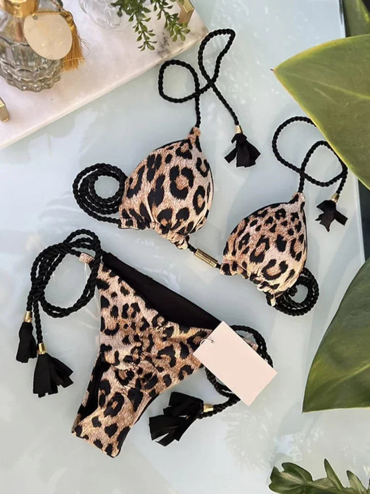 Leopard Print Triangle Top Bikini