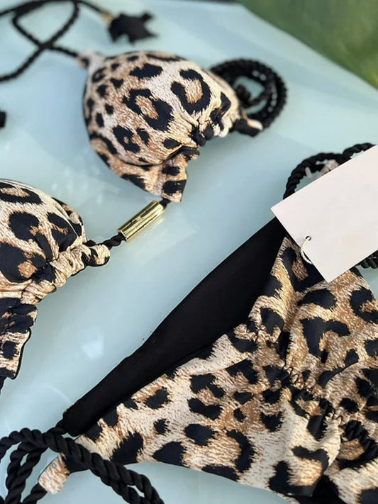 Leopard Print Triangle Top Bikini
