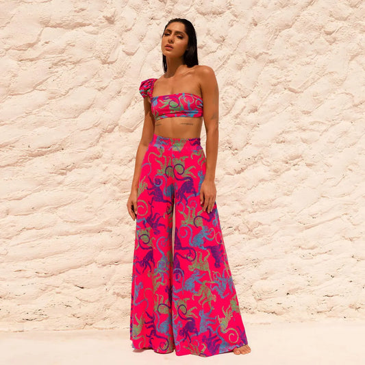 One-Shoulder 2 Piece Swimsuit w/ Matching Pants